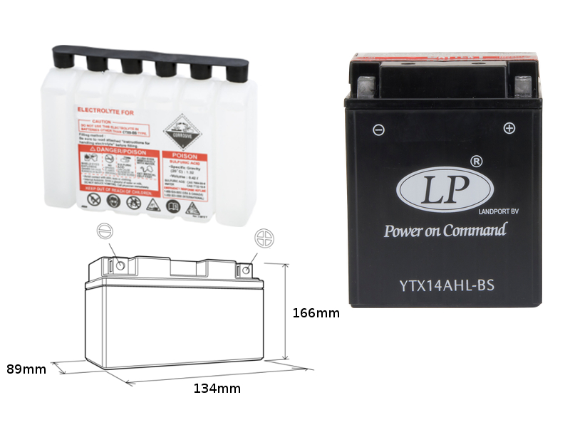 LANDPORT akumulátor YTX14AHL-BS (MA LTX14AHL-BS) 12V 12AH 134X89X166 (ARCTIC CAT, MOTO GUZZI) bezúdržbový - elektrolyt zvlášť (3) UE48